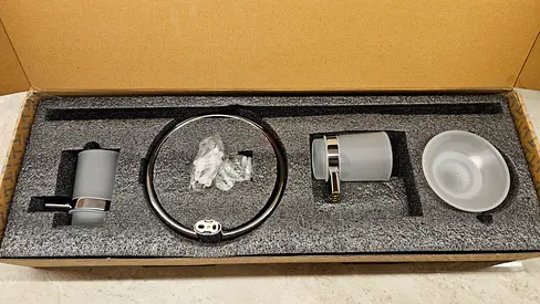 4-piece Bathroom Accessory Set - Towel Ring, Soap Dish, Tumbler & Hooks (New)