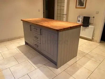 Wood Kitchen Island with Butcher Block Top - Grey Base