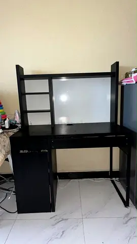 Black Study Desk with Integrated Shelving and Storage