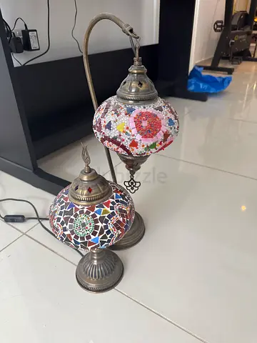 Pair of Turkish Mosaic Table Lamps - Colorful Glass Mosaic Lamps.