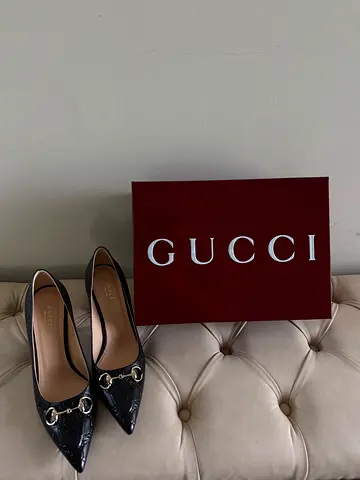 Black Leather Gucci Heels