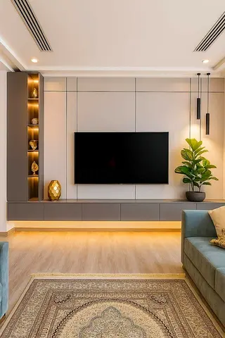 Media unit with cosole and wall panels