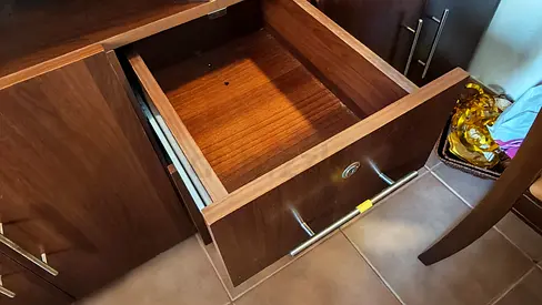 Solid wood cabinet with drawers - good condition. Buffet table.