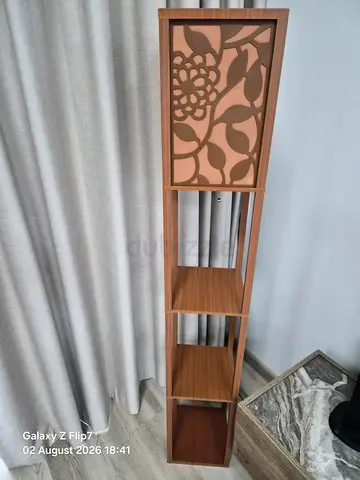Wooden wall shelf unit with indirect light decorative panel - brown, good condition