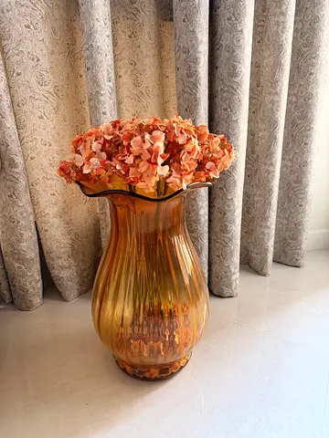 Large Decorative Glass Vase with Artificial Hydrangeas