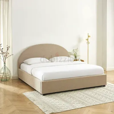 Modern Boucle Upholstered Bed with Curved Headboard