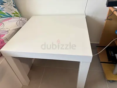 Simple white square side table / bedside table - good condition, buy both for 50,big table is packed