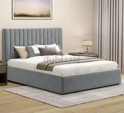 New Upholstered Grey Velvet King Bed Frame with Headboard - Modern
