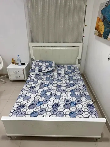 Modern White Single Bed Frame with Padded Headboard