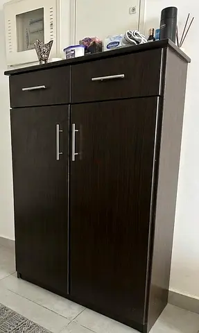 Large Shoe Cabinet with 2 Drawers and Double Doors