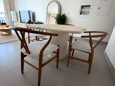 Solid Wood Dining Table with 4 Curved Back Chairs - Modern Minimalist - WS LIVING