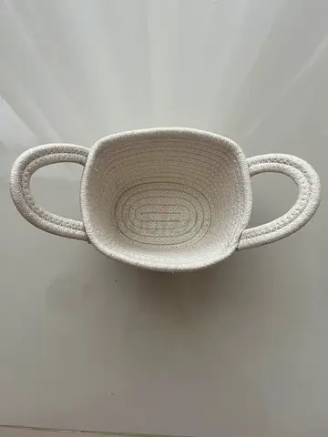15cm wide and 10 cm high. Small White Woven Rope Basket with Handles - Decorative Storage