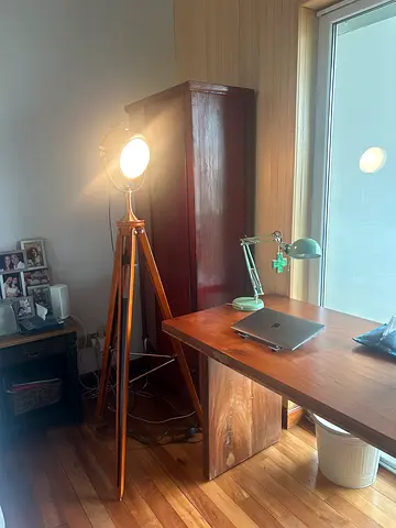 Vintage Nautical Tripod Floor Lamp - Solid Wood  Brass, 160cm