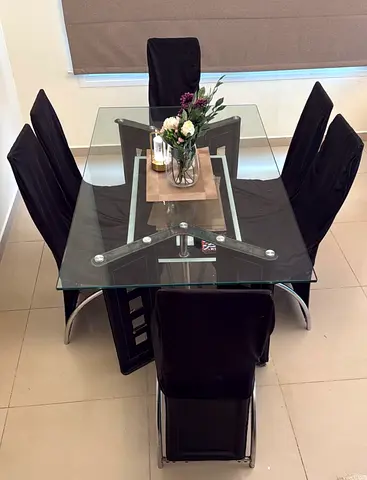 Glass Top Dining Table with 4 Chairs - Modern Set