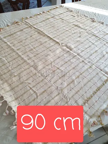 Handwoven beige decorative table cloth, 90 cm