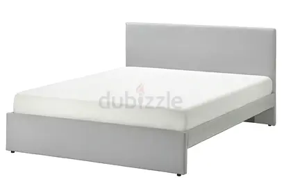 King size upholstered bed frame with headboard - light grey with matress