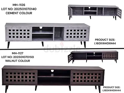 Modern Low TV Console Cabinet - Cement or Walnut Finish, L160 x W40 x H44 cm