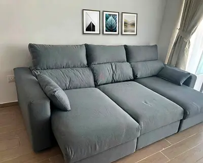 Comfortable family sofa with pull-out bed function. Available in different colors and left/right lay