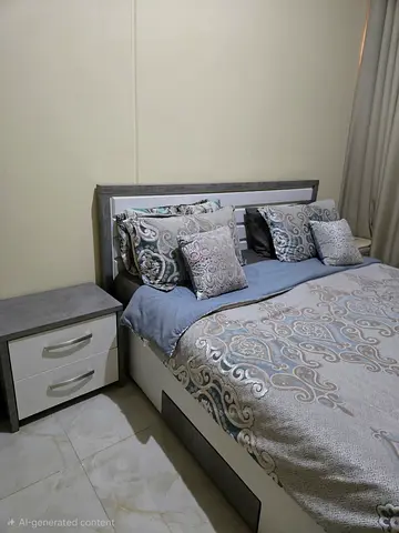King Bed Frame and Matching Nightstand - Light Grey/Dresser