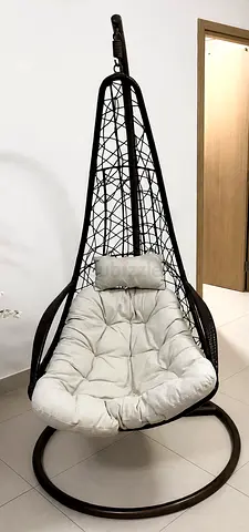 Freestanding Hanging Egg Swing Chair with Large Cream Cushion