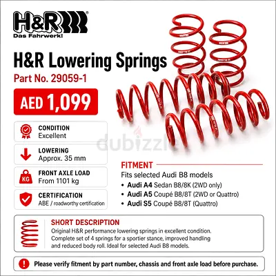 H&R Lowering Springs 29059-1 for Audi A4 A5 S5 B8