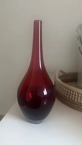 Tall red glass vase — decorative bud vase
