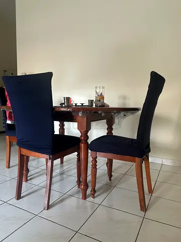 Wooden Dining Table with 4 Upholstered Chairs - Good Condition