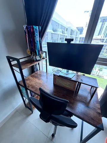 Wood and Metal L-Shaped Home Office Desk