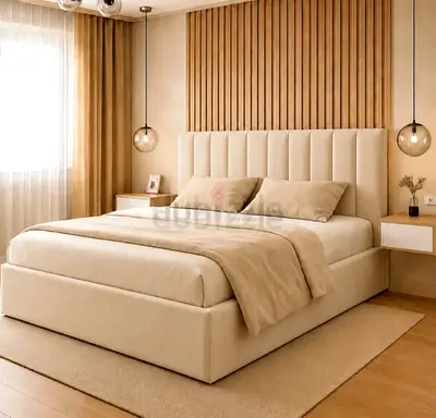 Brend New fabric wooden King size 180x200 Bed with Madical Matress Available