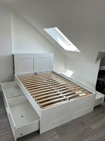 IKEA White BRIMNES Double Storage Bed with IKEA Mattress 140 x 200 cm