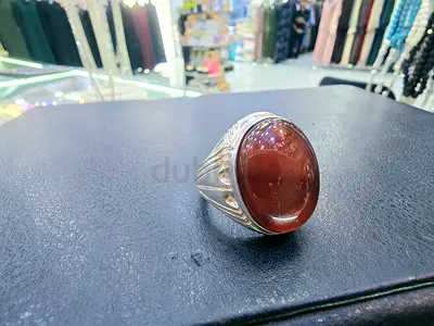 LUCENT - خاتم عقيق كبدي أصلي فضة رجالي قياس 10 - Liver Aqeeq Ring