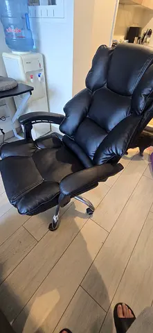 Black Leather Reclining Office Chair with Headrest - Good Condition