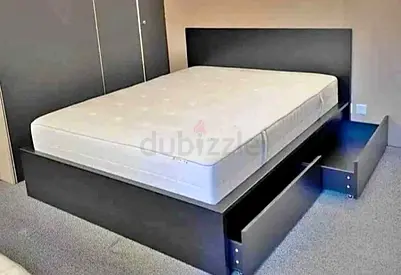Ikea queen size bed with mattress and storage drawers