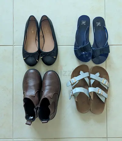 Lot of 4 pre-owned girl shoes — flats, sandals, boots, slip-ons