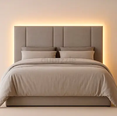 Modern Upholstered Bed with Integrated LED Backlit Headboard