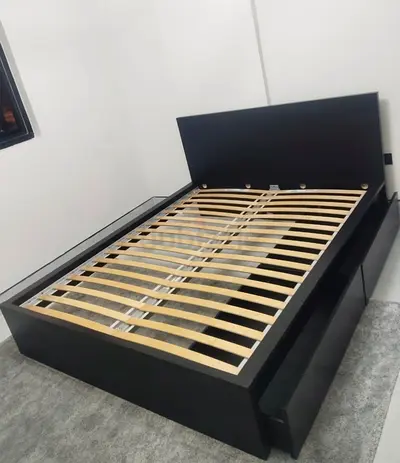 IKEA Malam queen bed frame with 2 storage drawers underneath and with IKEA mattress 160×200cm