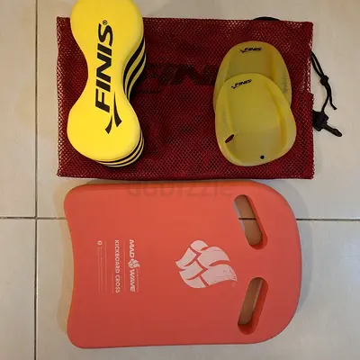 Swim training kit: Kickboard + Pull Buoys + Hand Paddles (good condition) with Mesh bag.
