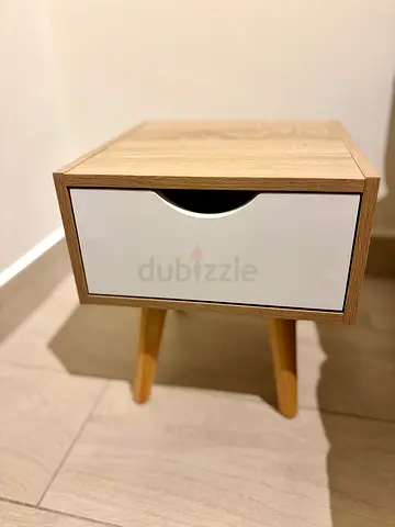 Small wooden bedside table with drawer, light oak finish
