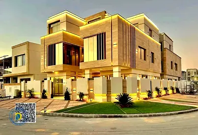 Luxury corner villa 6BR, elevator, and pool. Reg fees, water, electricity, and AC. Al Yasmin, opposite the park.
