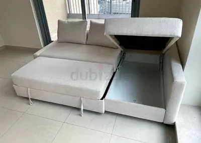 Luxury IKEA L Shape sofa com bed with storage space Beige