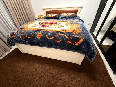 Elegant Cream Wooden Bed Frame with Brown Padded Headboard - King Size