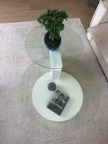 Modern Glass Coffee Table with White Rotating Base