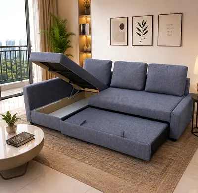 Brand New Corner Sofa Bed with storage. Reversible design for left or right setup. Available in 10–