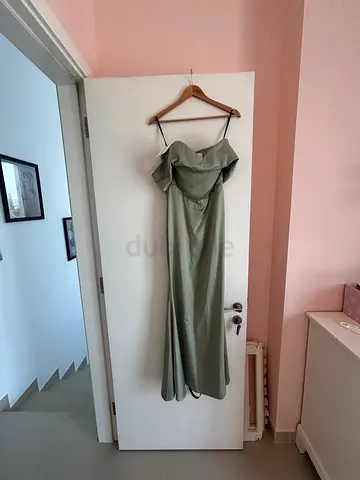 Rayne Satin Draped Bardot Maxi Dress - Sage Green (brand new - with tags) - perfect for an occasion