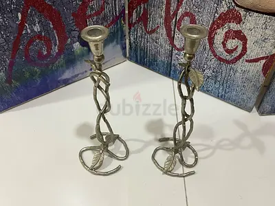Pair of vintage silver-tone twisted vine candlesticks