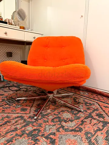 Branded Ultra comfortable light weight Vintage orange swivel lounge chair with chrome base- v strong