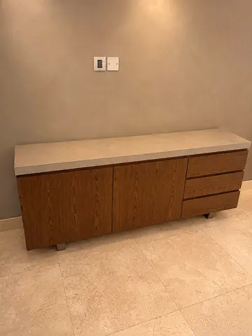 Minimalist Wooden Sideboard / TV Console with Stone Top