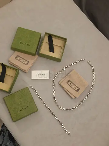 Gucci 925 sterling silver chain necklace & bracelet - authentic with box and papers