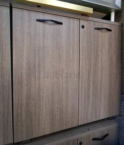 Two-door Wooden Storage Cabinet with Lock – Light Oak Finish