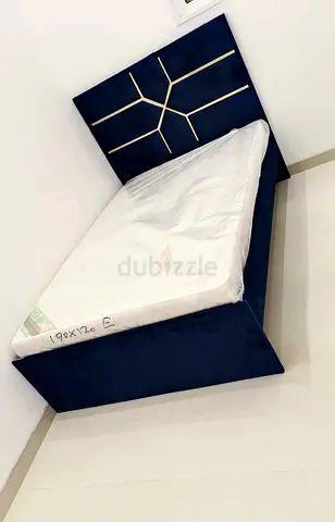 Double upholstered bed with modern headboard - New